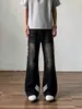 Jeans rectos a rayas azules retro para hombre, pantalones de trabajo holgados de corte limpio, pantalones de estilo vibe de la alta calle americana