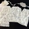 Pijama de Algodón Nube para Mujer en Primavera y Verano, Cárdigan de Manga Corta Dulce y Lindo, Pantalón Corto, Conjunto de Tres Piezas para Casa que se Puede Usar Afuera