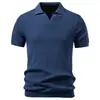 Nova polo tricotada casual de negócios masculina para a Primavera/Verão de 2026 com gola de lapela e design de gola gaivota, camiseta masculina de manga curta