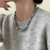 Collar de Perlas Grises de Plata S925 para Mujer, Nicho de Lujo Ligero de Alta Gama Cadena para Suéter Otoño e Invierno, Nuevo Accesorio Popular 2025