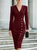 Vestido ajustado de cuello en V de manga larga con pliegues y abertura lateral, transfronterizo de Amazon europeo y americano