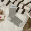 Meias de Lã Color Block Listradas para Mulheres, Comprimento Médio da Panturrilha, Estilo Outono e Inverno, Engrossadas e Forradas com Fleece, Meias Longas Slouch Quentes com Fio Plush Pontilhado