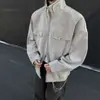 Chaqueta de cuero PU para hombre para primavera y otoño, de alta gama, elegante, cuello alto, estilo retro americano de ropa de trabajo, chaqueta de cuero para hombre