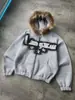 Sudaderas para Hombre y Mujer con Cuello de Piel Desmontable, Letras y Estrellas Estampadas, Cardigan con Cremallera, Estilo Americano Transfronterizo Amazon Ins
