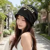 Gorros de Punto para Mujer Otoño e Invierno, Gorros Holgados Otoño e Invierno, Gorros de Lana Versátiles Color Negro Estilo Japonés para Circunferencia de Cabeza Grande, Cubre-Cabeza Postparto para el Frío