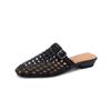 Sapatos Muller de Tecido Respirável Vazados Estilo Preguiçoso Buraco de Muller Sandálias de Outono para Mulheres Salto Baixo Grosso Bico Redondo Baotou