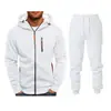 Suéter cárdigan deportivo casual de jacquard para hombre con capucha, conjunto del mismo color