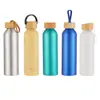 Wow Oh Transfronterizo Sencillo Tapa de Madera de Bambú Botella de Boca Pequeña Portátil de Mano Deportes Exterior Botella de Agua Taza de Agua Olla de Aluminio Botella de Agua de Aluminio