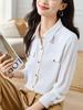 Foto Real de Camisa Branca para Mulheres 2024 Primavera Novo Estilo Calças com Bolso de Aba Dupla Estilo Francês Blusa Linda de Chiffon