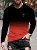 Nova camiseta masculina da marca trendy transfronteiriça, modelagem solta, manga longa, gola redonda, com estampa digital de manga longa