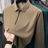 Camisa Polo para Hombre 2026 Primavera y Otoño Nueva Alta Gama Casual de Negocios para Hombre con Media Cremallera y Cuello Camisero Rayada de Manga Larga
