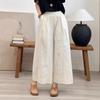Pantalones de pierna ancha con costuras de encaje de diseño para mujer, pantalones cortos finos de verano, holgados, cintura elástica, cubren la carne, pantalones tipo falda ajustados, venta al por mayor