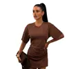 Amazon Ropa de Mujer Estilo Europeo y Americano Transfronteriza Primavera y Verano Nueva Elegante Color Sólido Cuello Redondo Ceñido a la Cintura que Resalta las Caderas Vestido Plisado