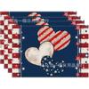 Mantel individual con estampado de estrellas rojas y azules, con diseño de estrellas y zapatos de cuero a rayas, con estampado de enanos, de lino y aislamiento térmico, para el Día de la Independencia de EE. UU.
