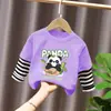 Camiseta de Manga Larga para Niños Ropa de Otoño Capa Base 2026 Nuevo Estilo Top de Retazos Rayado Atractivo Falso Dos Piezas Ropa para Niños