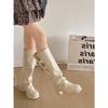 Botas de Salto Grosso Estilo Britânico Retrô para Mulheres 2025 Novo Outono e Inverno com Saias para Afinar e Aumentar a Altura Botas Calça de Uso Duplo