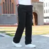 Calças casuais retas masculinas 2025 novo verão finas folgadas de perna larga masculinas modernas com cordão calças compridas de workwear