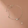 Tobillera de plata de ley s925 Fangxing mariposa para mujer verano cuentas elásticas borla de flor diamante estilo japonés y coreano pequeña fresca mori dulce