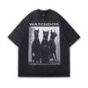 TKPA Camiseta Pesada de Manga Corta con Estampado de Dóberman American High Street para Hombre y Mujer Vieja Holgada de Pareja Manga Media
