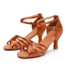 Sapatos de Dança Latina para Mulheres, Solado Macio Adulto, Salto Médio Alto, Prática de Dança Padrão Nacional para Meninas, Dança Country Cetim Fabricante Atacado