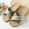 Pantuflas de Lino para el Hogar Parejas Pantuflas de Interior Piso de Madera Algodón y Lino Hogar Suela Gruesa Pantuflas de Verano para Hombres y Mujeres