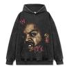 Sudadera con capucha de manga corta pesada con estampado retro hip-hop americano de Ice Cube para cruzar fronteras, cuello redondo