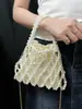 Tendencia Transfronteriza Bolso de Perlas Bolso Hueco con Perlas Bolso de Mujer Bolso de Hombro Cruzado Bolso Tejido de Perlas para Vacaciones Bolso Cuadrado de Mano