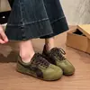 Novos sapatos femininos de outono versáteis com cadarço 2026 sapatos de treino alemães retrô sola grossa aumento interno de altura color-block couro macio sapatos Forrest Gump