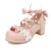 Zapatos Lolita Dulces Japoneses Originales con Lazo de un Solo Color Tacón Medio Hebilla Boca Baja Zapatos de Hada Zapatos para Fiesta de Té