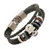 Nuevo brazalete de cuero de vaca con cuentas de una sola pieza Joyería retro europea y americana Cadena de pulsera de cuero tejida con calavera Suministro