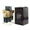 Envío Gratis Venta al por Mayor Cuchillo, Tenedor y Cuchara de Acero Inoxidable Mango de Cerámica Juego de 24 Piezas Estante de Almacenamiento Dorado Juego de Vajilla con Patrón de Mármol