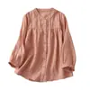 Primavera e Verão Plus Size Soltinho Emagrecedor Casual Algodão Linho Manga Três Quartos Moda Cor Sólida Camisa Top Atacado