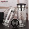 Huaxiang 2169 Copo de Ovo de Ganso de Vidro Duplo Portátil com Tampa Transparente Copo de Água para Carro Copo de Chá com Filtro para Escritório