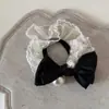 Goma para el Pelo Scrunchie de Encaje con Lazo de Perlas Banda Elástica de Alta Elasticidad Accesorio para Moño