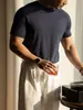 Lyocell Tencel y Seda de Morera2026 Nuevo Verano Camiseta de Punto para Hombre Cuello Redondo Manga Corta con Hombro Ranglán Mangas Jacquard