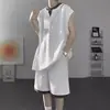 Conjunto deportivo de dos piezas de moda para hombre, conjunto de top sin mangas y pantalones cortos, ropa holgada para hombre, chaleco de punto gofrado