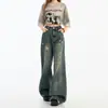 Jeans Acampanados Desgastados Vintage para Mujer, Nuevo Verano 2026 Cintura Alta Ajuste Holgado, Pierna Ancha Acampanada de Longitud al Suelo