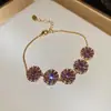 Amor de Noche de Verano~Pulsera de Flor Corazón con Zircón Morado Uruguayo, Lujosa y Sofisticada, Suave Accesorio para la Mano