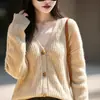 Cárdigan holgado de punto trenzado con cuello en V de lana 100% de 7 puntos, engrosado para otoño e invierno, prenda exterior versátil y elegante vintage para mujer