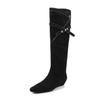 Botas de Caballero de Nicho de Gama Alta con Hebilla y Plataforma Interna 2025 Invierno Tacón Medio Punta Cuadrada Pequeña Gamuza de Vaca Botas Altas para Mujer