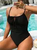 Traje de baño de una pieza de moda popular europea y americana para mujer 2025 Sexy Push-Up con cordón Aspecto adelgazante Color liso Traje de baño Cómodo Nylon