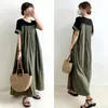 En stock verano 2026 nuevo estilo más vendido moda cuello en V cuello redondo bloques de color manga corta vestido holgado 3 colores