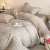 Conjunto de Roupa de Cama Jacquard de Chenille Leite Fleece de Alta Qualidade com Quatro Peças para Outono e Inverno, Lençol de Cama Espesso Quente, Capa de Edredom, Roupa de Cama para Quarto Principal 4