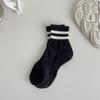 Meias de Primavera e Outono Femininas Meia-calça Média Algodão Estilo Coreano Estilo Universitário Meias de Duas Listras ins Modernas Meias Esportivas para Estudantes Listradas