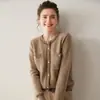 Cardigã de Malha de Caxemira Engrossado Montanha Feminino Novo Estilo Cor Pequeno Aroma Combinando Jaqueta Suéter Cor Sólida Outono e Inverno Gola Redonda