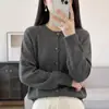 Cárdigan de punto de algodón puro con cuello redondo para mujer, con mangas raglán, diseño de un solo pecho, adecuado para primavera y otoño, corte holgado, color liso, top suéter sencillo