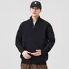 Suéter retro de punto para hombre con cuello alto y media cremallera, tejido holgado y versátil, top de estilo minimalista, jersey de cuello alto, estilo americano simple