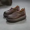 Jiezhou 2026 Nuevo Estilo de Verano Sandalias Retro Caladas Transpirables Tejidas de Piel de Vacuno de Primera Capa, Zapatos Versátiles Simples y Elegantes para Mujer