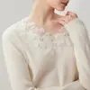 Camada Base Feminina Gola V Botão Pérola Cashmere Gola Renda Versátil Solta Emagrecimento Gola Flor Suéter Quente