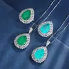 Huabi Joyería Base de Cobre Chapado en Oro Set Europeo y Americano Gema de Imitación Colgante de Gota de Agua Anillo con Incrustaciones de Diamante Set 13*18